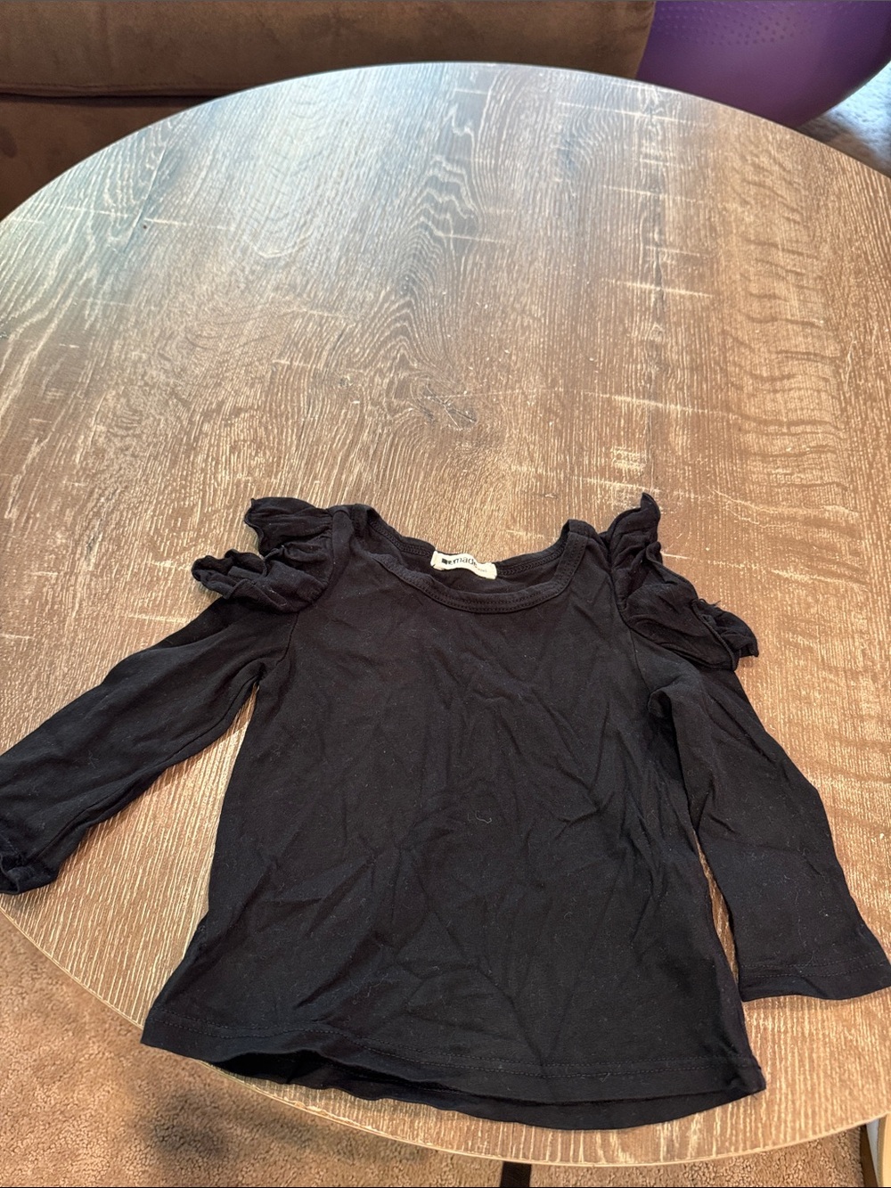 LAmade Black Ruffle Shoulder Long Sleeve Tee
